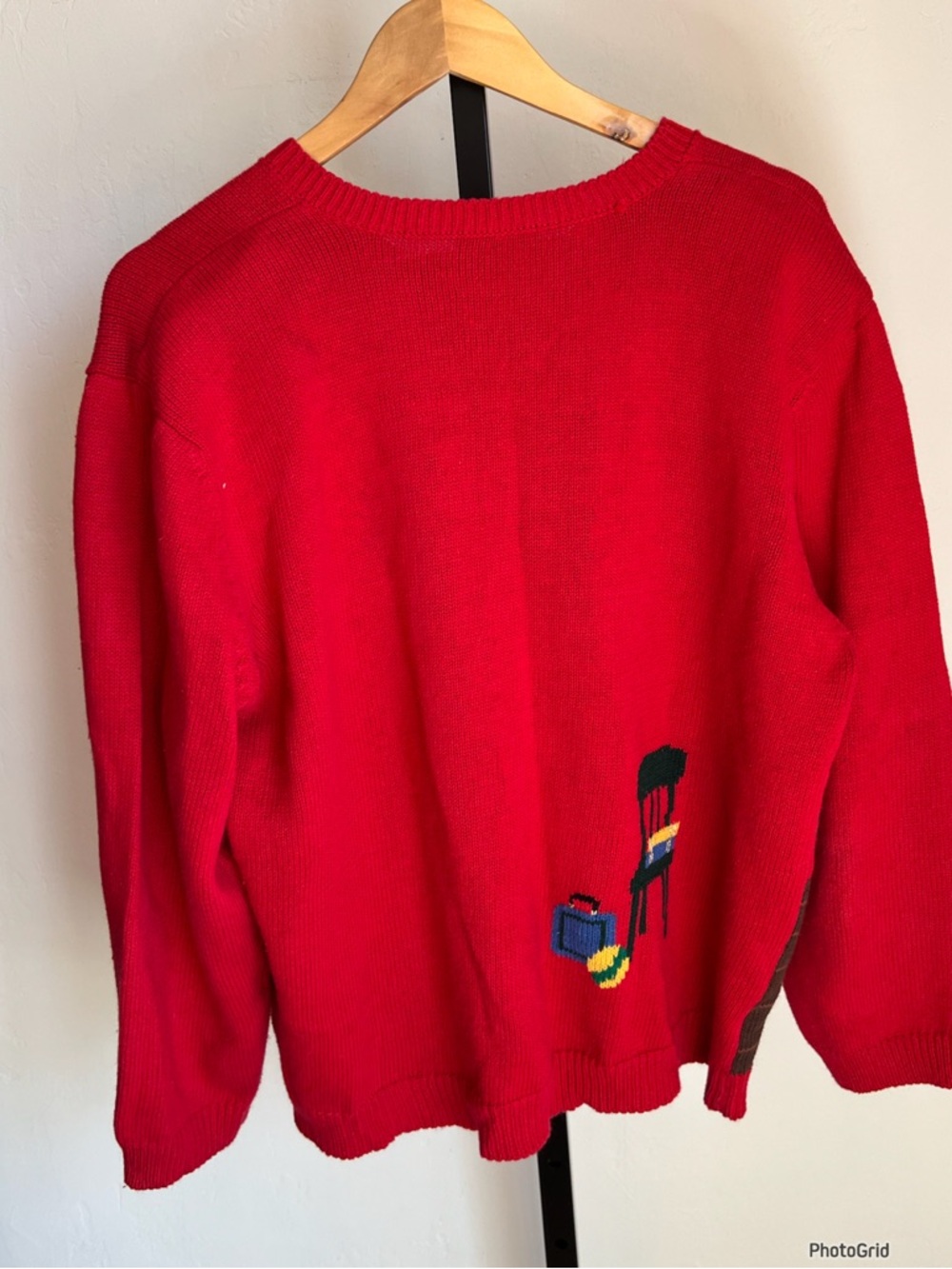 Vintage Susan Bristol Hand Embroidered Novelty Teacher Red Cardigan XL - Picture 4 of 11